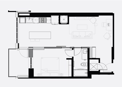Floor plan for 1 bed, 1 bath, 720 sqft